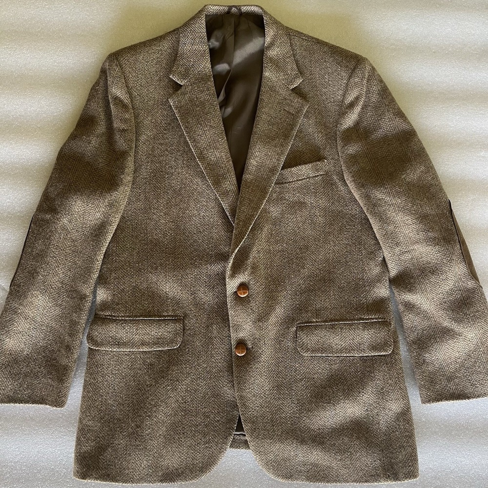 Vintage Stafford Tweed Blazer Jacket Sport Coat Mens 42R Wool Herringbone Brown